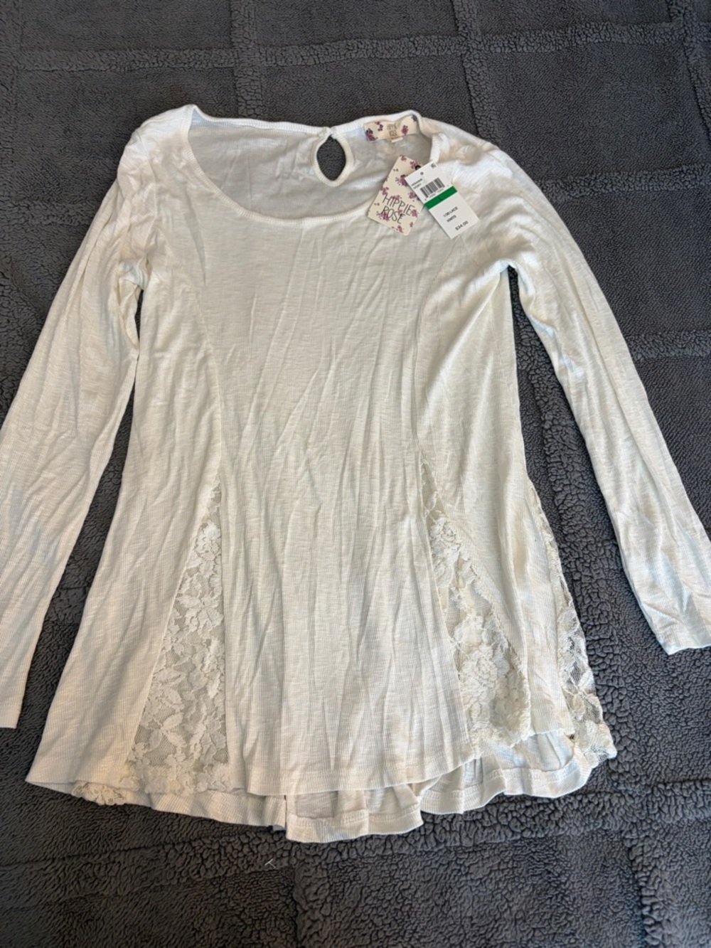 Hippie Rose Cream Long Sleeve Lace Inset Tunic
